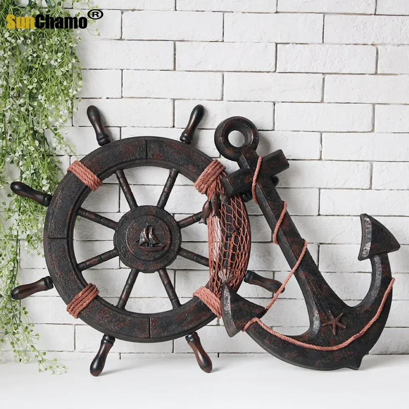 Wooden Mediterranean Style Retro Handmade Ornaments Accessories Bar Decoration Anchor Boat Background Wall Sunchamo