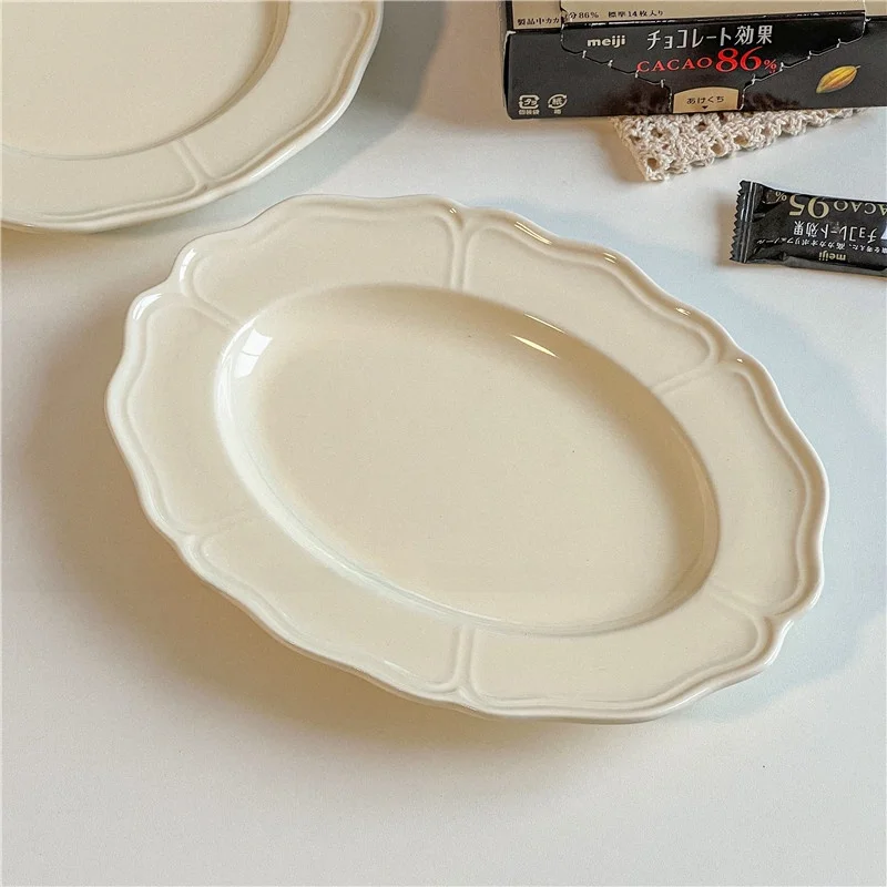 

Ins Sle Cry Cerc Western Dinner Plate Oval Retro Dert Cake Plate High Aesthetic Breakfast Plate Handmade Diwae...