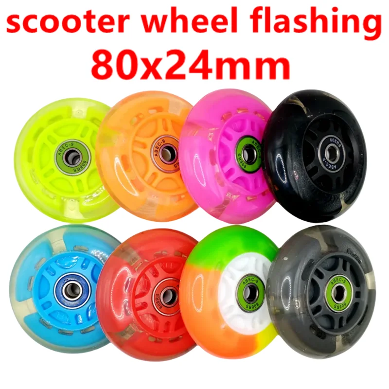 Livraison gratuite scooter roue clignotant lumière roue 80mm 80x24MM roulement abec-9