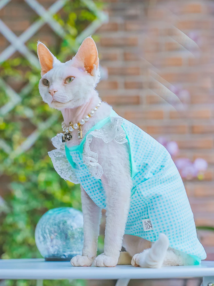 Sphynx Cat Clothes Pink Cotton Lace Floral Dress for Kittens Spring Sweet Vest for female Cat Vintage T-shirt for Devon Rex