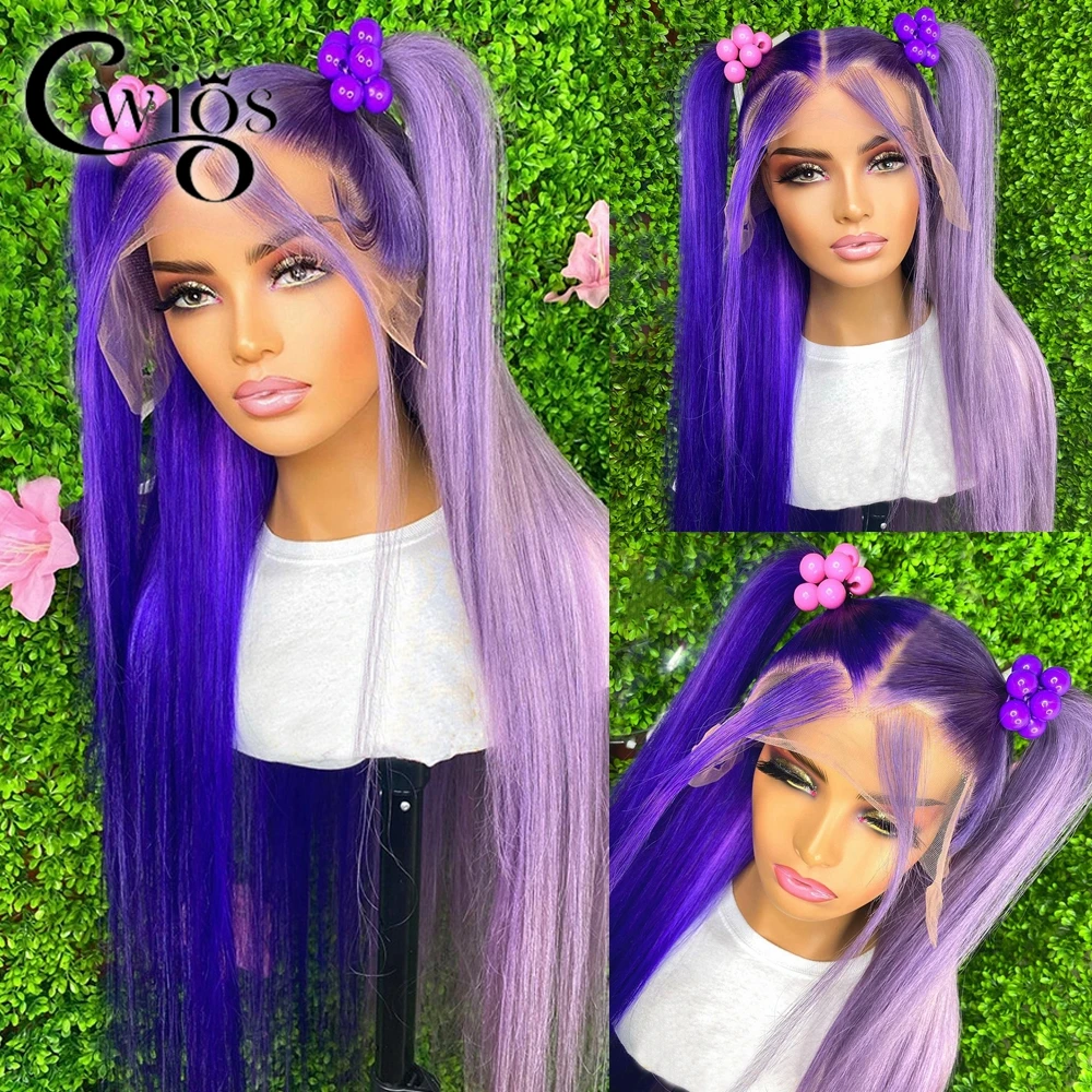 

Half Purple Color Ombre Synthetic Straight Wig Pre Plucked Purple Highlight 13X4 Lace Front Cosplay Wigs For Black Women