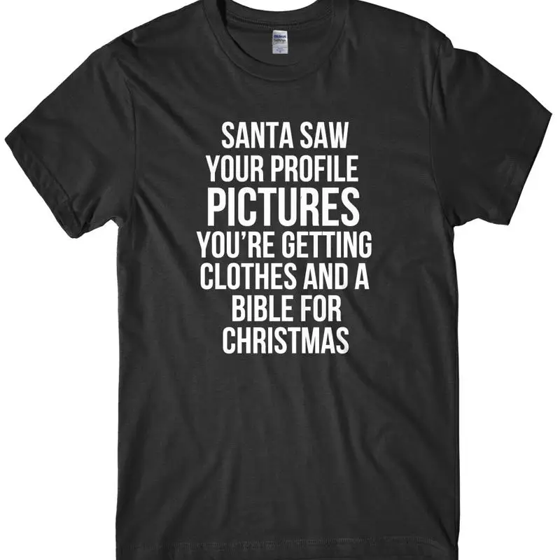 

Рождественская мужская футболка Santa Saw Your Profile Pictures Getting Bible