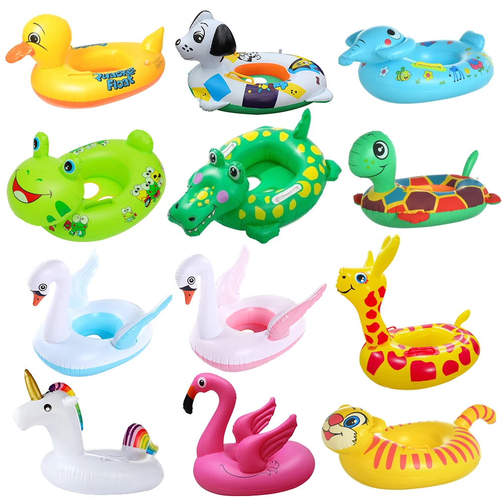 Baby Pool Float Dinosaur Swim Ring Inflatable Flamingo Swimming Circle Inflatable Games for Kids Pool Toys Frog Unicorn Turtle