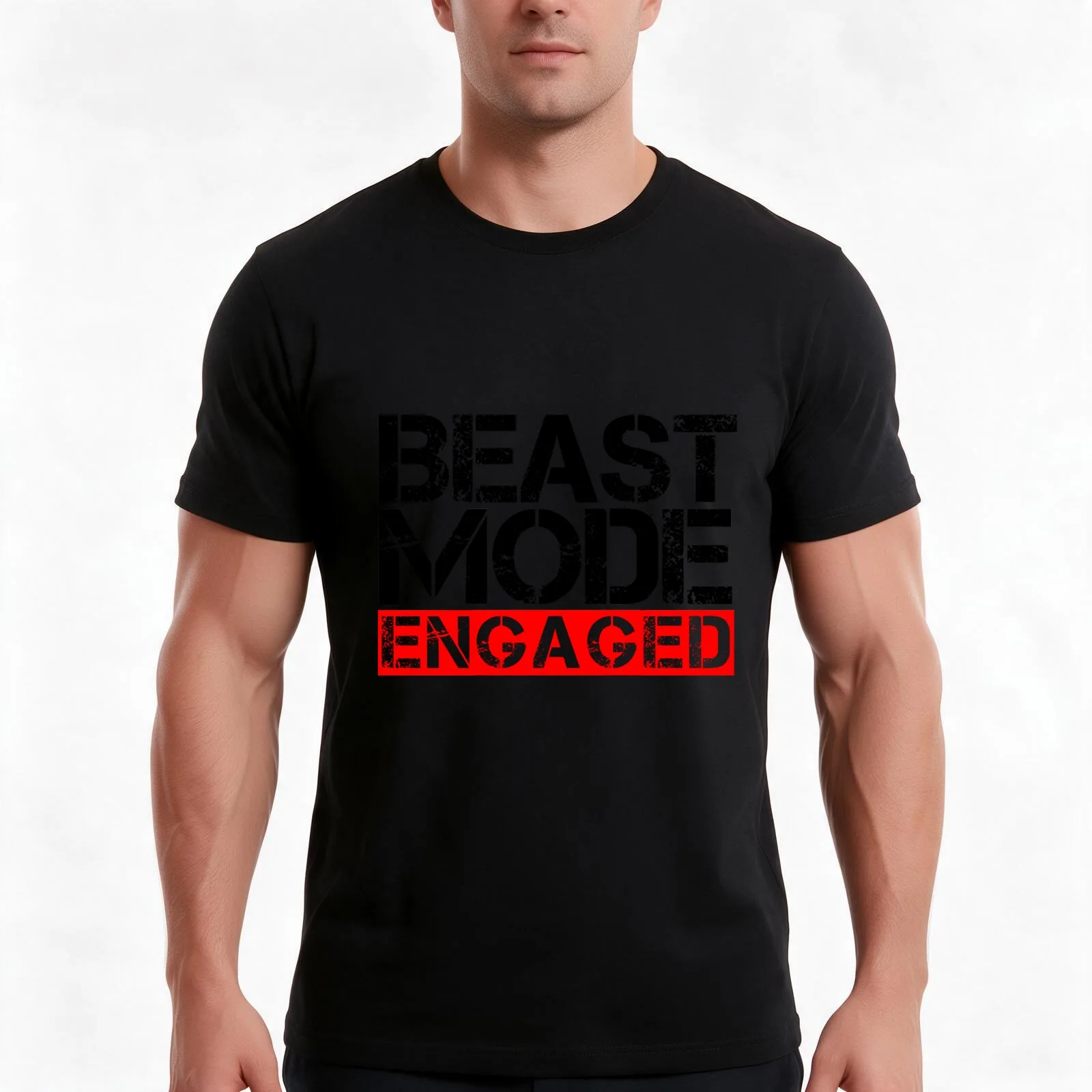 Beast Mode Engaged - Gym Phrase T-Shirt, Summer Casual Cotton Tee, Oversized Streetwear Tops, Vintage Graphic Print, 100% Cotton