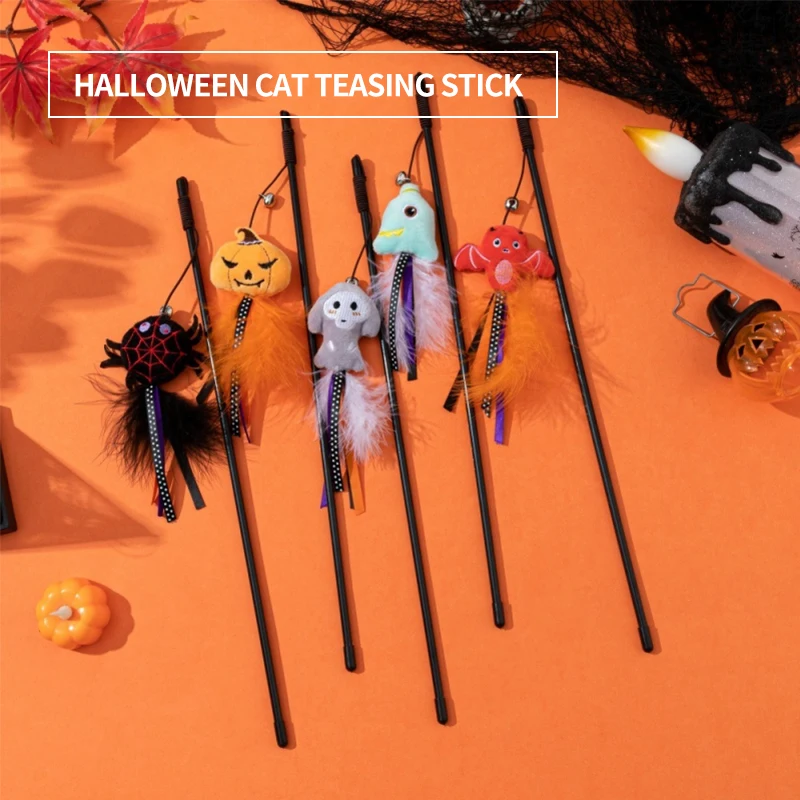 

Halloween Teasing Cat Stick, Pumpkin, Moon Cat Toy, Feathers, Festive Decoration Supplies Paste the artifact of self-hi relief