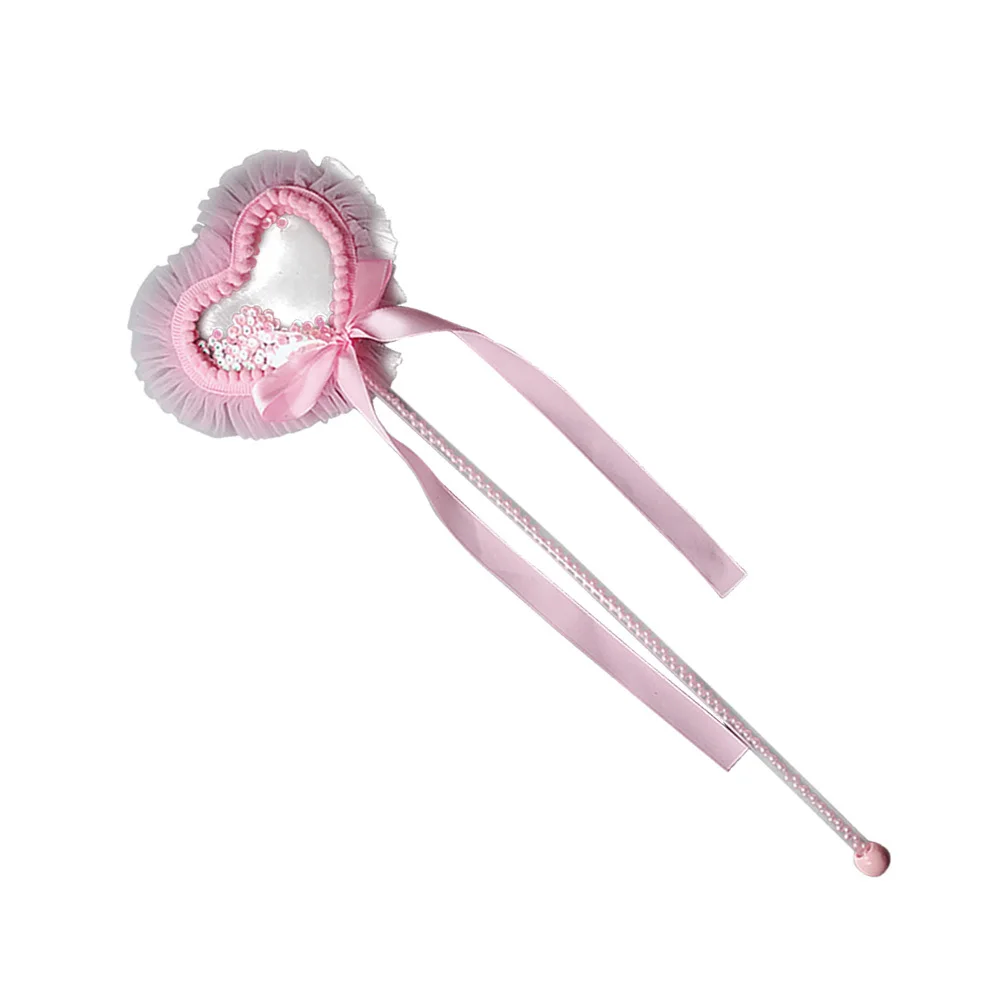 عصا خرافية على شكل قلب بتصميم شرابة وردية للفتيات وحفلات أعياد الميلاد للأطفال وديكور حفلات الأميرة بالترتر السحري