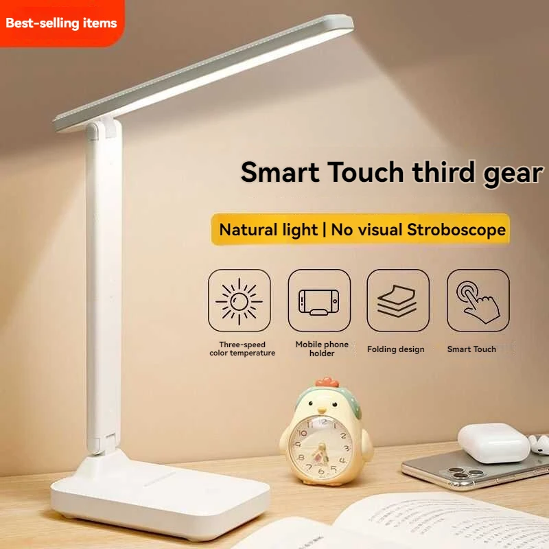 

USB Powered Foldable LED Desk Lamp, 3-Level Dimmable Cool White, Fixed Angle Eye-Caring Light for Office Study Reading