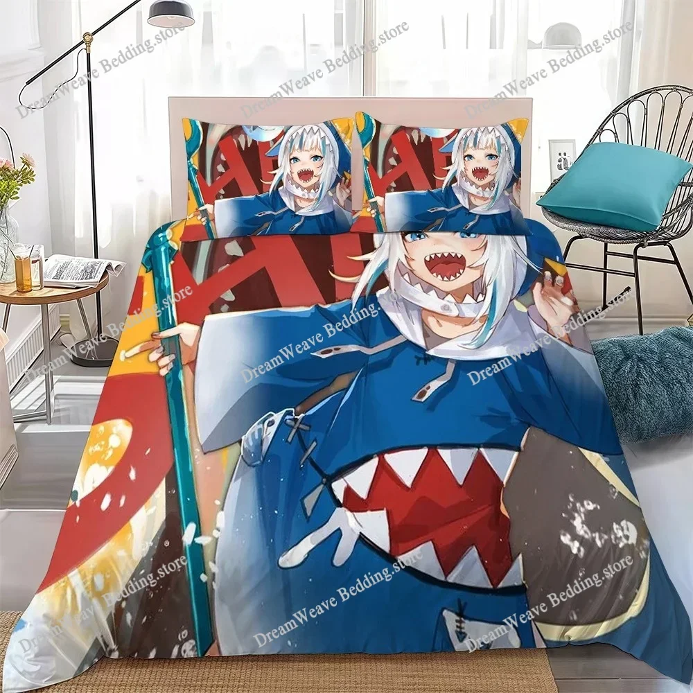 Gawr Gura Kawaii Duvet Cover Set Home Style Bedding Soft Laundry Cotton Bed Student Dormitory Gift