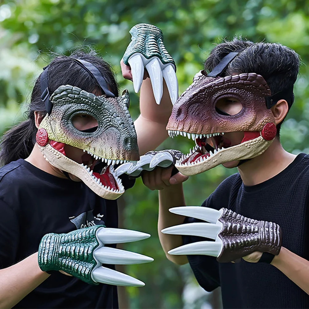 Funny Dinosaur Mask with Dinosaur Scream Dinosaur Head Face Mask Movable Mouth Dino Mask for Halloween Carnival Party