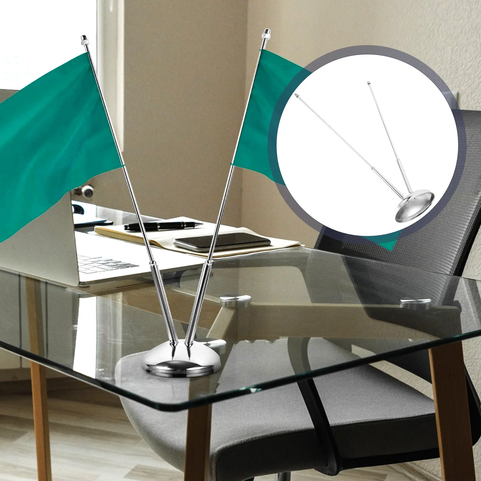 Metal Desktop Flagpole Table Flag Stand Sturdy Stable Base Holder Ideal for Office Festival Personal Use Table Flag Pole