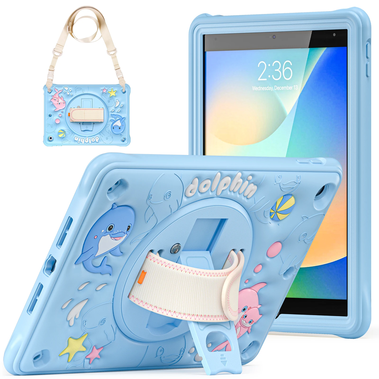 

Kids Cartoon Cover for iPad 10.2 7th 8th 9th 10.9 2022 10th Gen Case Hard PC+ Soft Silicone With Hand Shoulder Strap 3-Layers