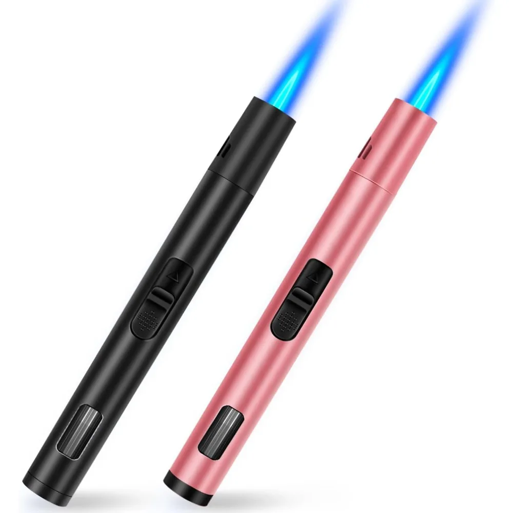 2 Pack Refillable Windproof Torch Lighters, Copper Jet Flame Butane Lighter with Visible Fuel Window for Camping BBQ Candle