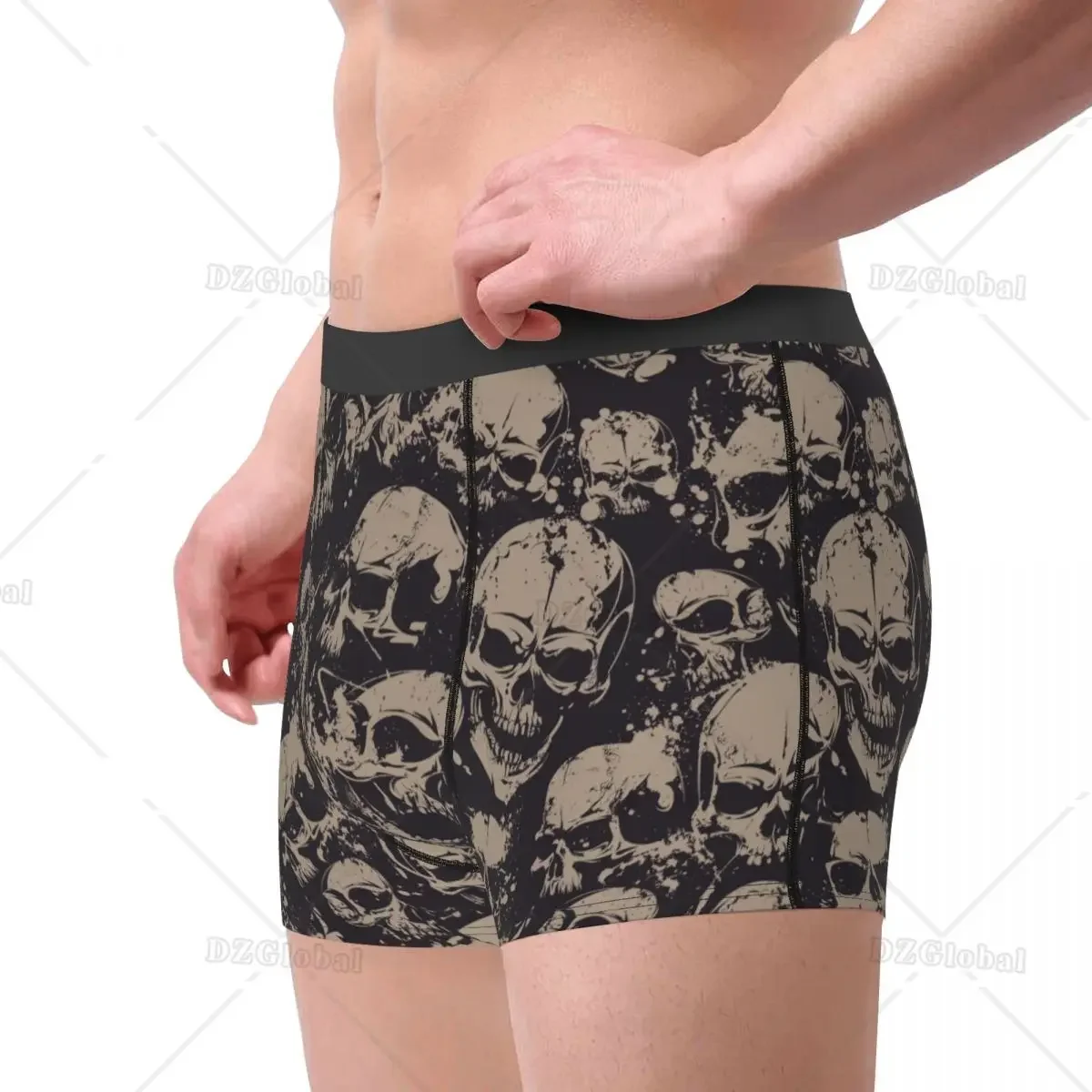 Funny Boxer Shorts Panties Men\'s Grunge Pattern with Skulls Rock Underwear Breathable Underpants for Male