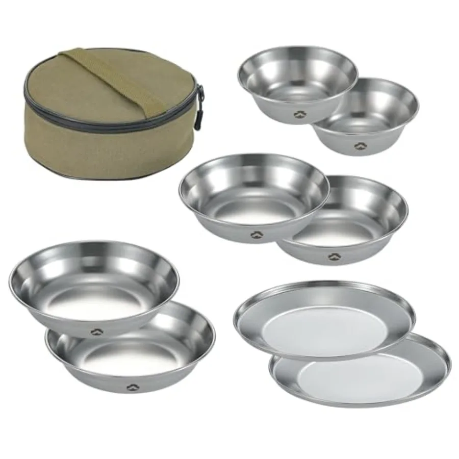 

S395 Tableware Camping Plate Stainless Steel Tableware Set Canvas Case Included
