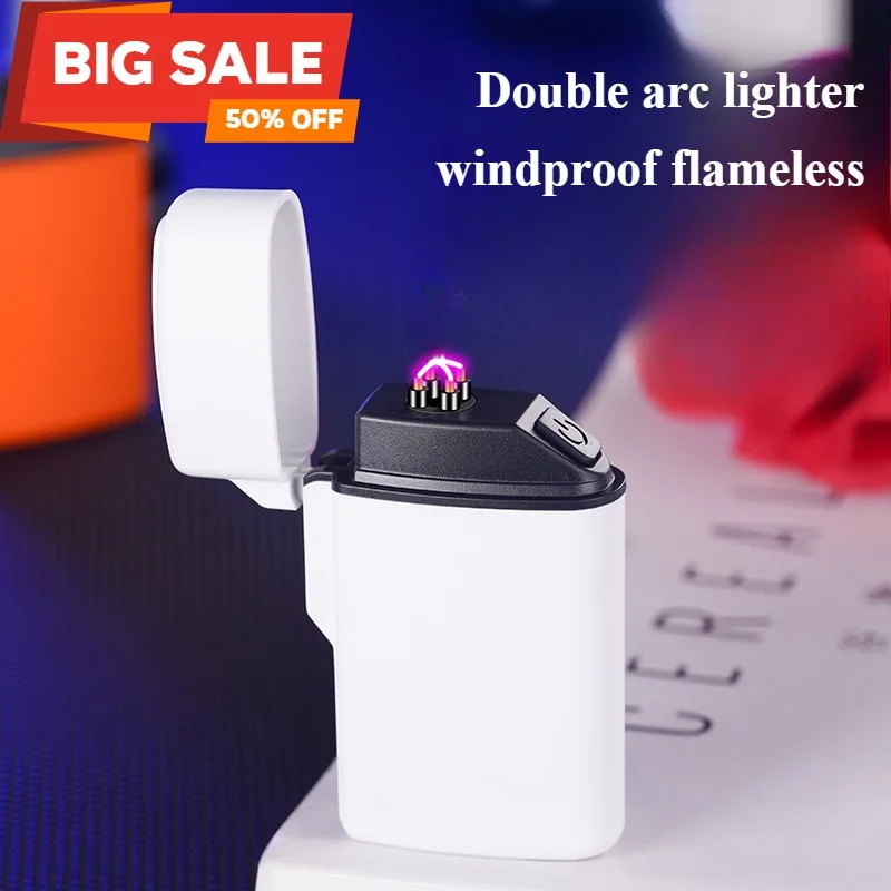 

TYPE-C Reachargeable Outdoor Windproof Double Arc Lighter Mini High Power Button Ignition Smoking Accessories Cigarette Lighters