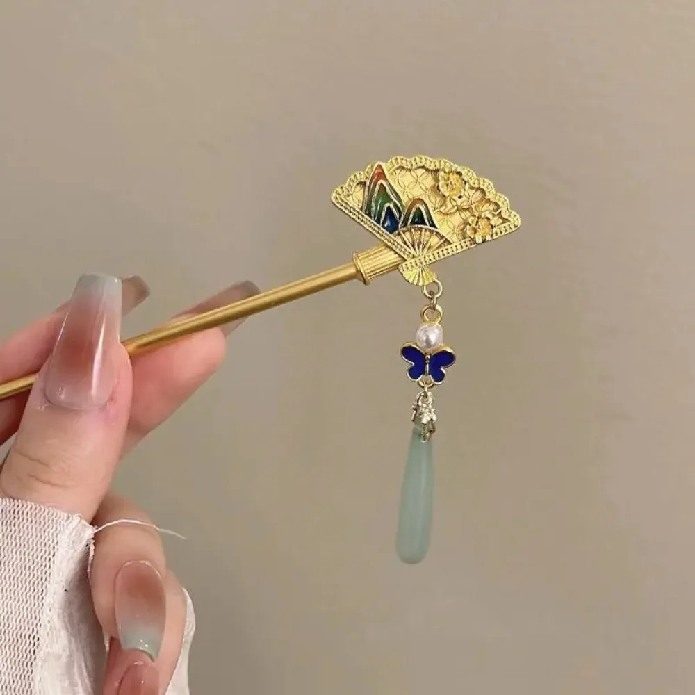 

Exquisite Fan Tassels Hair Stick Pendant Gold Color Chinese Style Hairpin Gourd Cheongsam Hair Chopstick Hanfu Headwear Jewelry