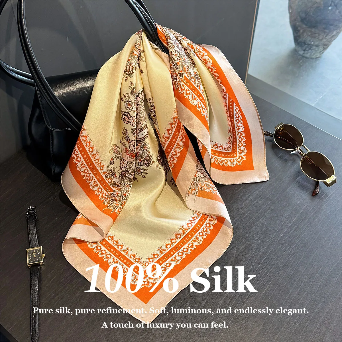 

100% Pure Silk Scarf Luxury Women Paisley Print Shawl Wrap Headband Hijab Poncho Pashmina Foulard Bandana 53cm Square Scarves