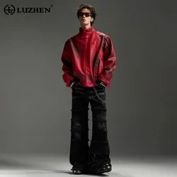 LUZHEN Leather Jacket Designer Original Wornout Spray Painting Unique Temperament Luxury Vintage Street High Men's Tops LZ6268