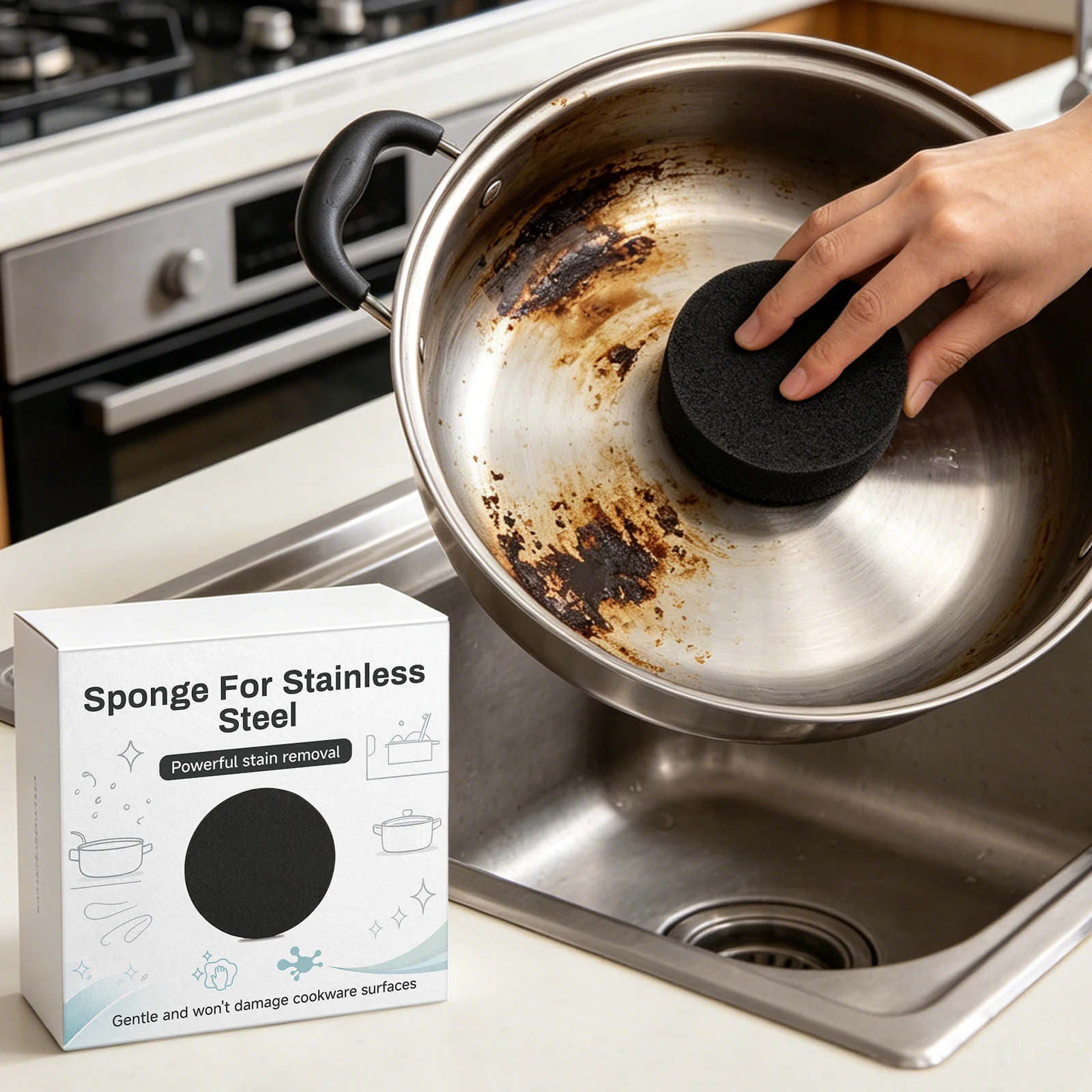 Esponja Mágica Emery para Eliminar Manchas Persistentes del Fondo de Ollas, Cepillo de Limpieza para Cocina, Esponjas para Ollas y Platos, Utensilio de Limpieza para Cocina