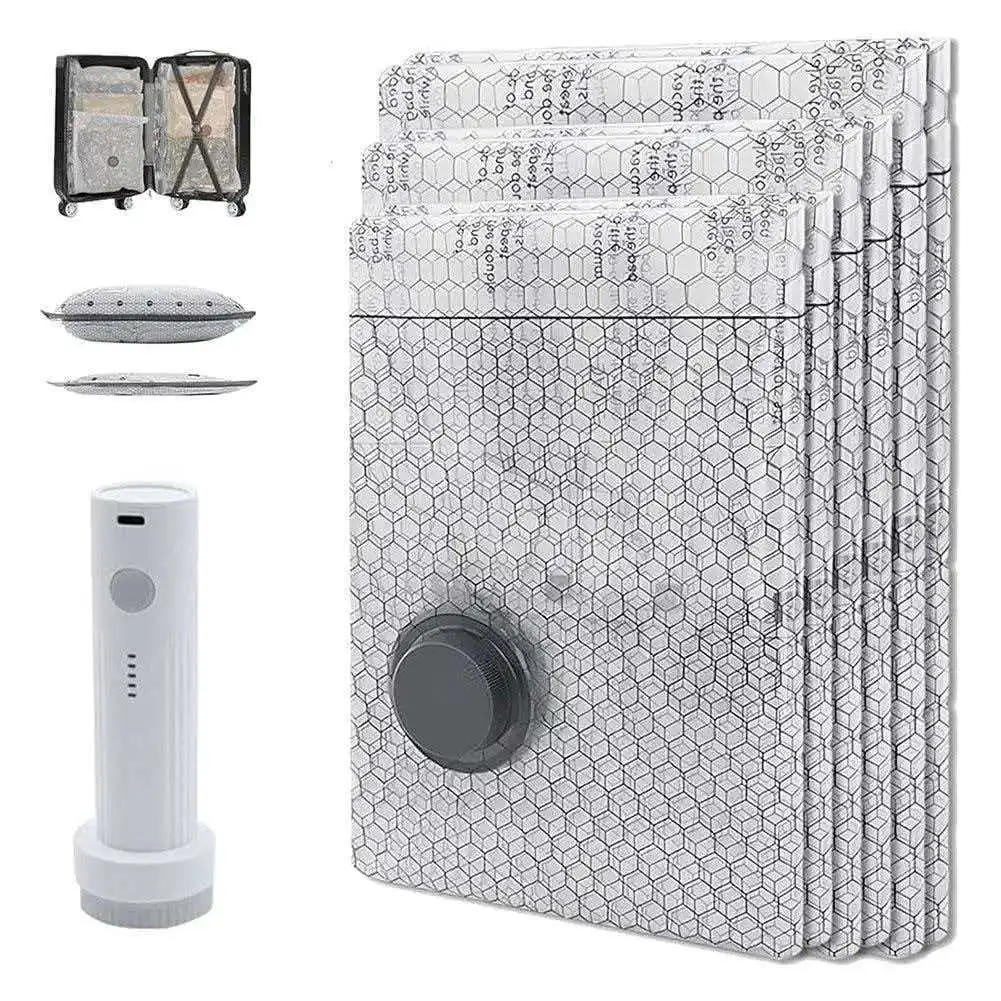 Draadloze compressie reisvacuümset 6-pack vacuümzakken met oplaadbare luchtpomp voor kleding, dekens, donsjassen, bagage