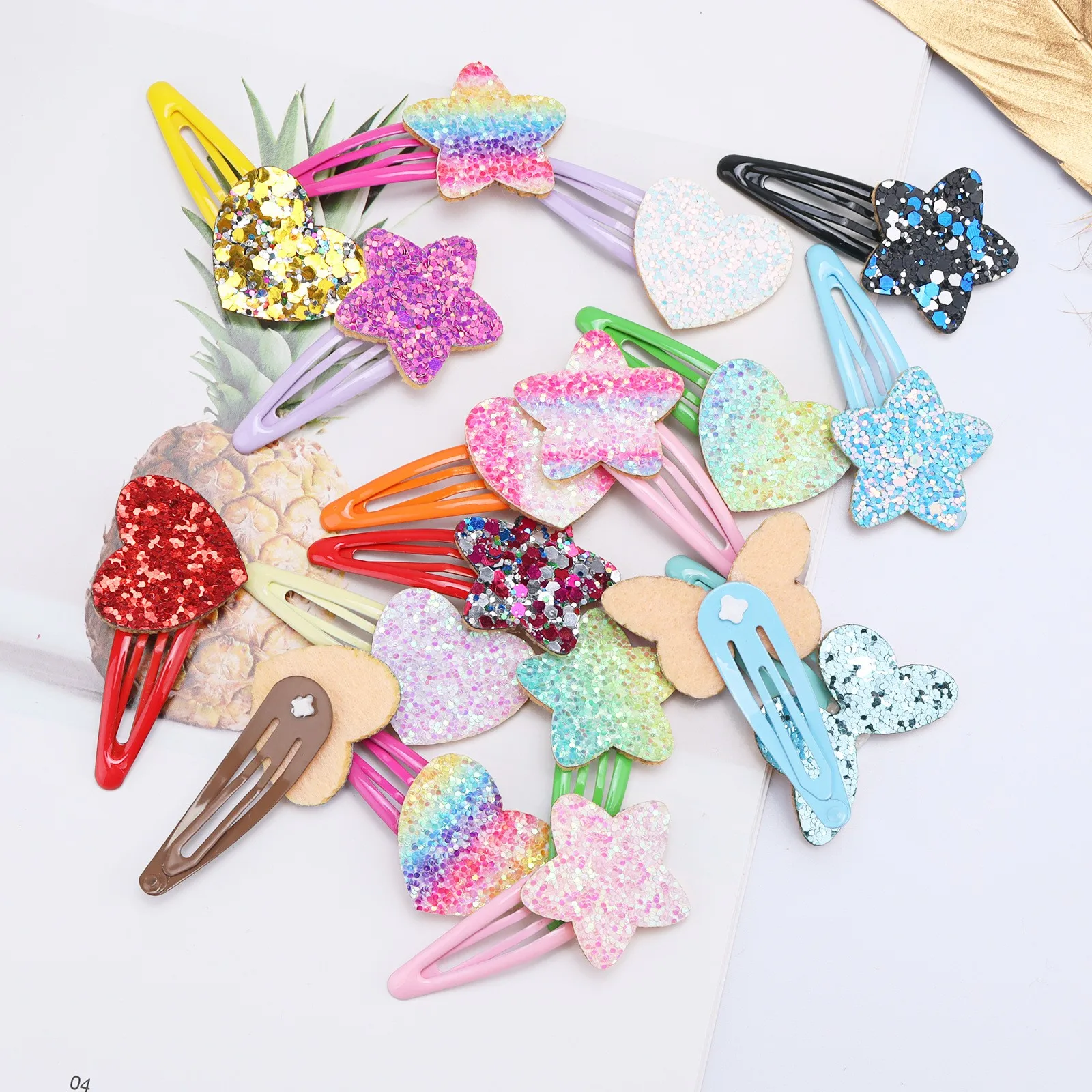 4/16/18pcs Sparkly Rainbow Star Hair Clips Girls Butterfly Hairpins Glitter Heart Shaped Hair Clips Children Kids Headwear