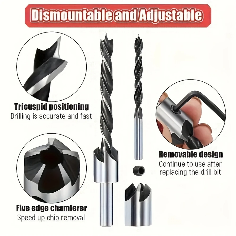 5 Stück/8 Stück, Holzbearbeitungs-Senkerbohrer-Set, mit Schraubenschlüssel, 3 mm ~ 10 mm, Dreipunktbohrer, Bohrlochwerkzeuge, für Fasen und Reiben
