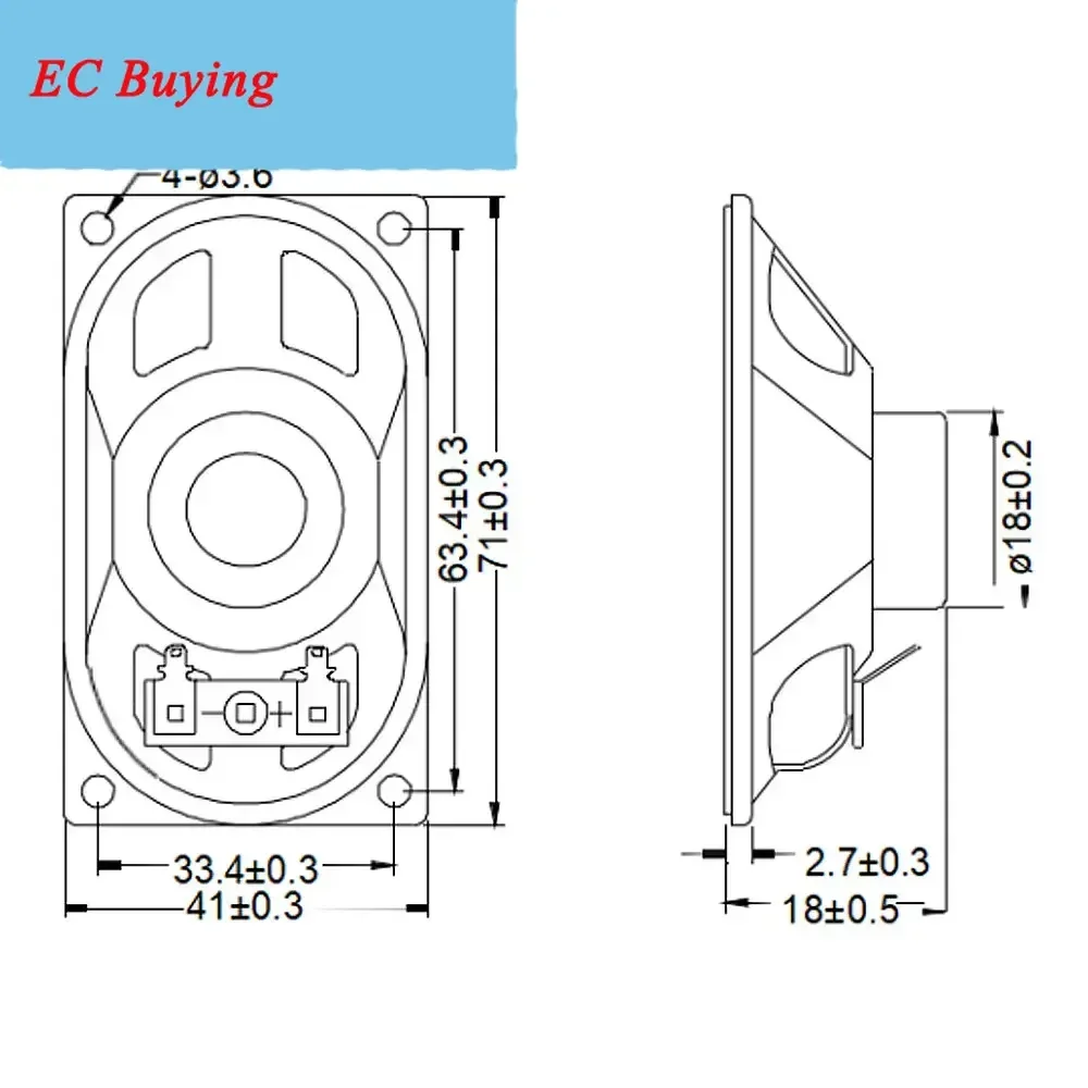 2PCS 4070 3W 4Ohm LCD Monitor/TV Iron Speaker Horn Loud Speaker 7040 4 Ohms 3 Watt 4R 40*70MM 70*40MM Thickness 18MM 41*71*18MM