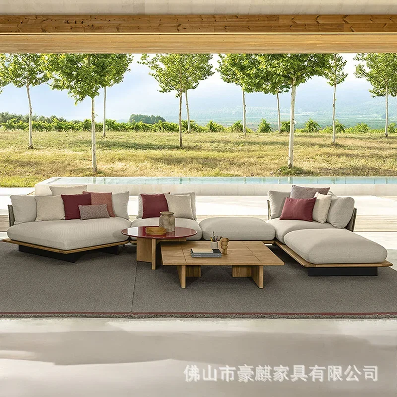 Outdoor Sofa Rattan Sunscreen Waterproof Garden Terrace Furniture Open-air Outdoor Courtyard Villa Antiseptic Wood Coffee Table