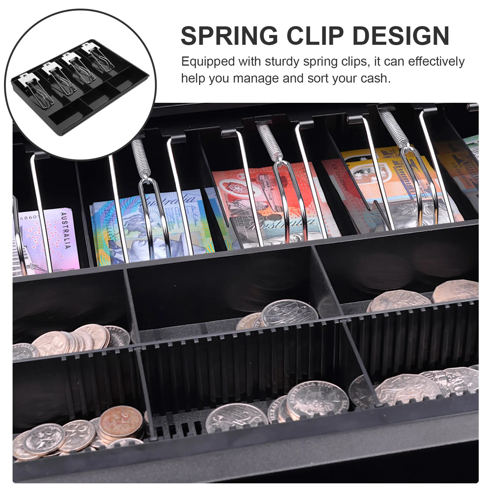 

Лоток для кассового аппарата из АБС-пластика с зажимом из нержавеющей стали, прочный, легкий, органайзер для денег, вставка-лоток для кассового аппарата для коммерческого и домашнего использования