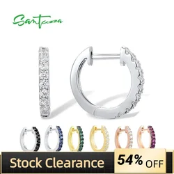 SANTUZZA Pure 925 Sterling Silver Hoop Earrings For Women Cubic Zirconia Spinel Simple Style Wedding Gifts Classic Fine Jewelry