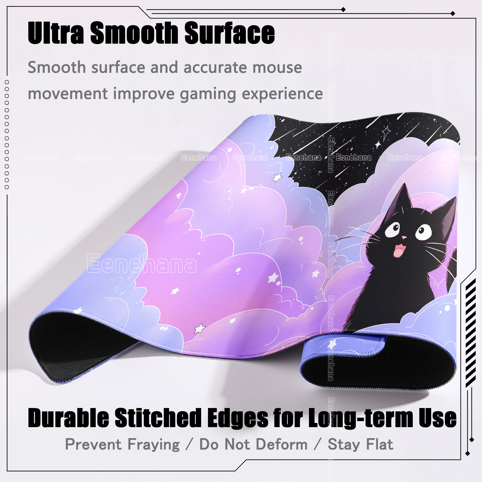لوحة ماوس كبيرة باللون الوردي على شكل قطة في الغيوم لوحة مفاتيح كمبيوتر محمول مطاطية غير قابلة للانزلاق ملحقات مكتب للفتيات Kawaii إعداد منزلي للألعاب