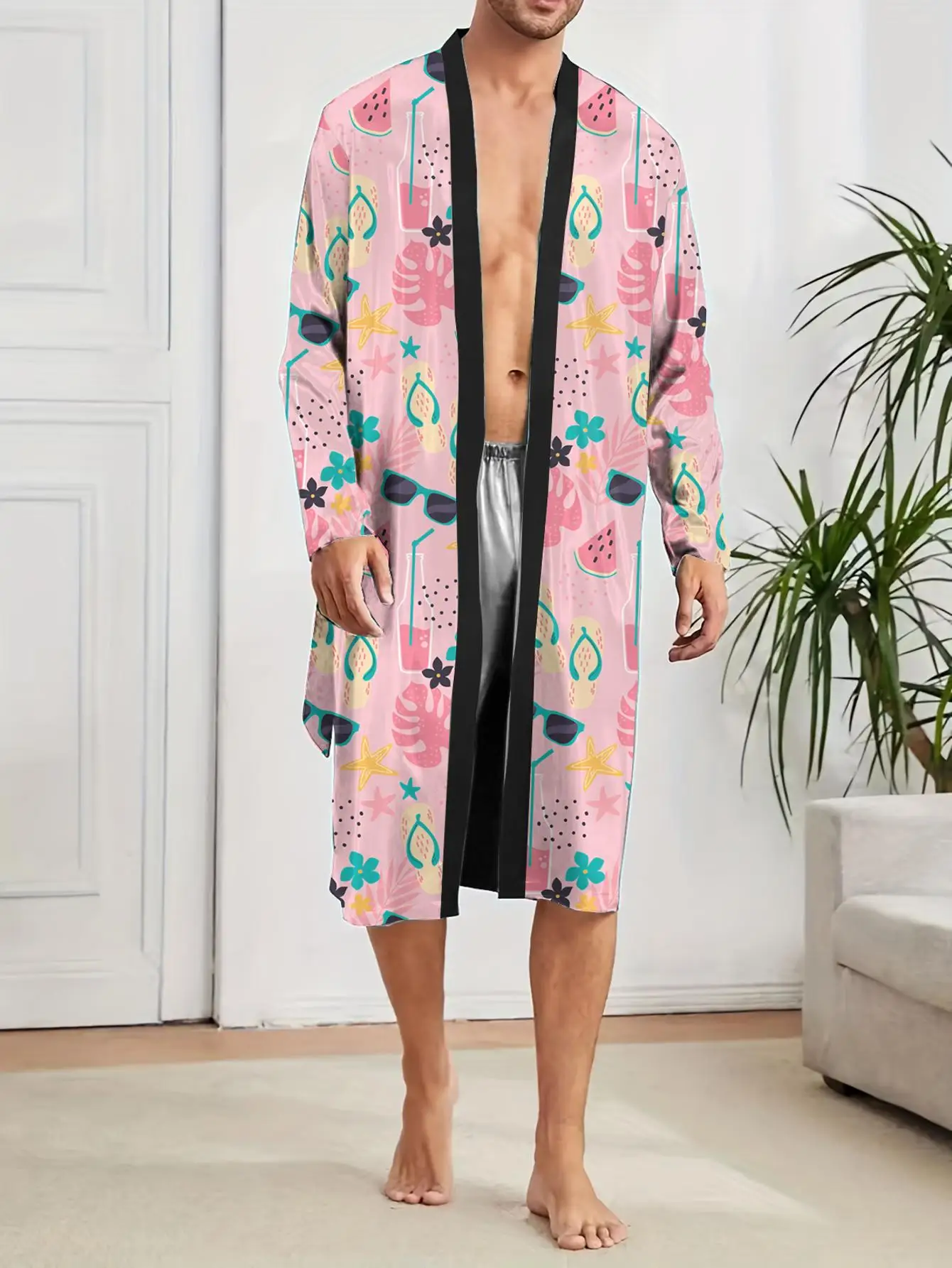 1pcs Men's Robes 2026 Spring/Summer bath robe Funny pajamas dressing gown Breathable Graphic Shower robe 3D Printed Sleepwear