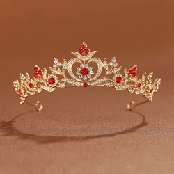 Bridal Headwear Full Of Fashionable Style Ladies' Cute Romantic Gold-red-color Tiara Suitable For Party