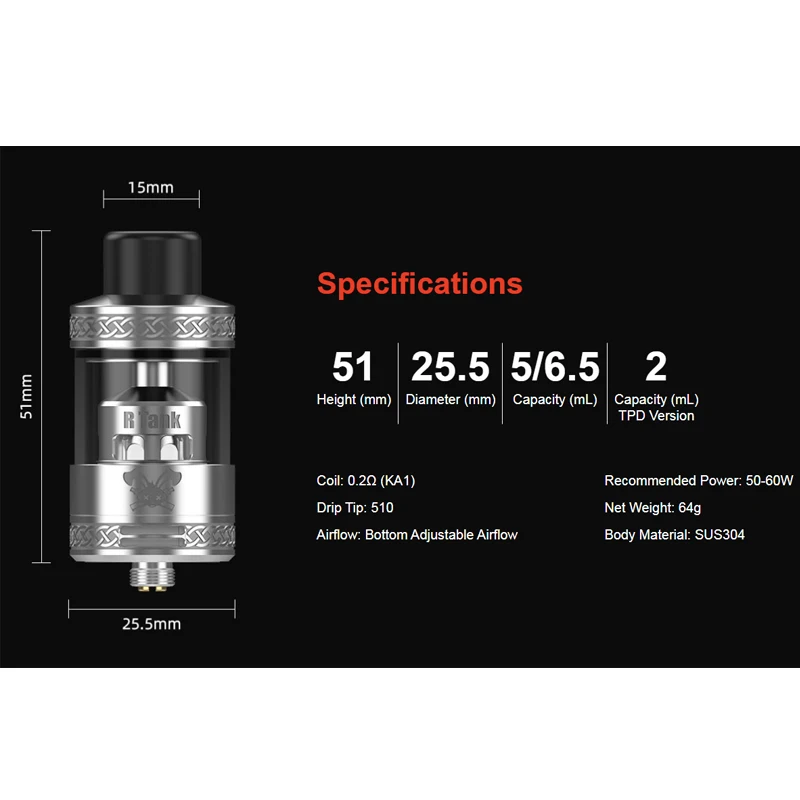 Original Hellvape Dead Rabbit R Tank 510 Drip Tip Top Filling 5ml/6.5ml Capacity 0.2ohm Mesh Coil Electronic Cigarettes Atomizer