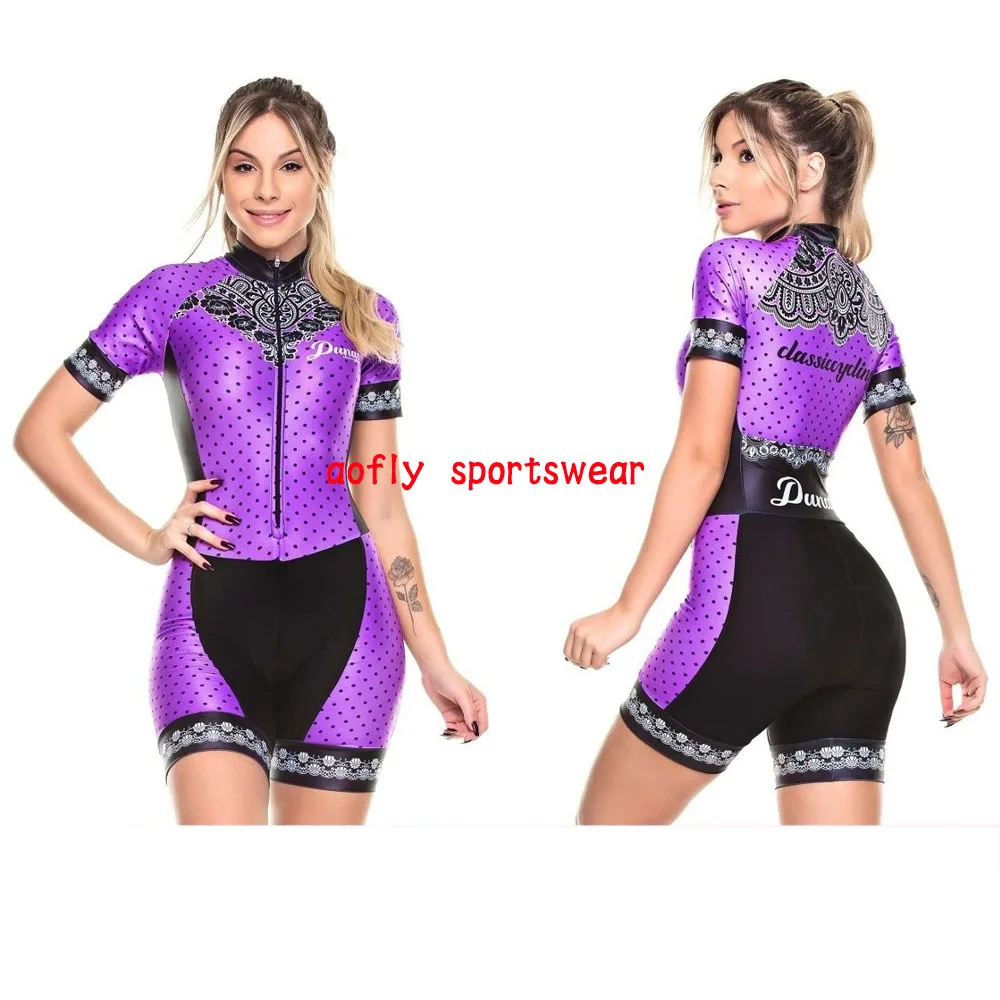 

2021 Dunas Women's Fashion Purple Clothes Cycling Triathlon Skinsuit Sets Macaquinho Ciclismo Feminino Bicycle Shitrs Jumpsuit