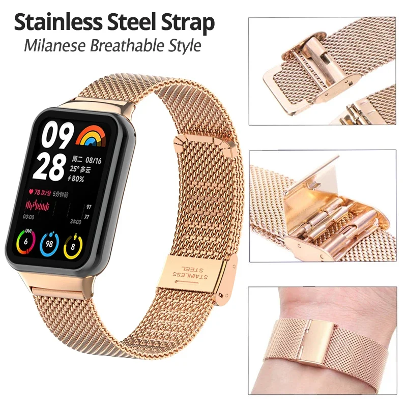 Stainless Steel Bracelet for Xiaomi Smart Band 8 Pro Strap WatchBand Metal for Redmi Watch 4 Correa Belt Wristband Mi Band 8 Pro