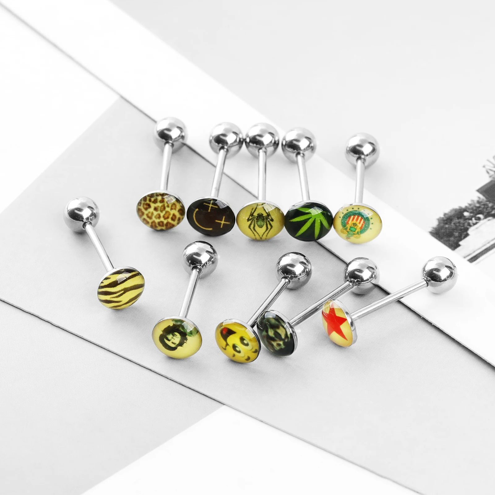 1PC Stainless Steel Straight Rod Tongue Nail Color Oil Dripping Twist Ball Tongue Ring Lip Nail Fashionable Piercing Jewelry