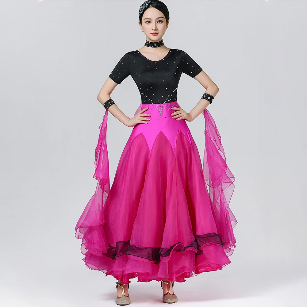 

Ballroom Dance Dress 2024 Modern Dance dress Large Swing Rhinestone Strap Modern Performance Rehearsal Dance Dress