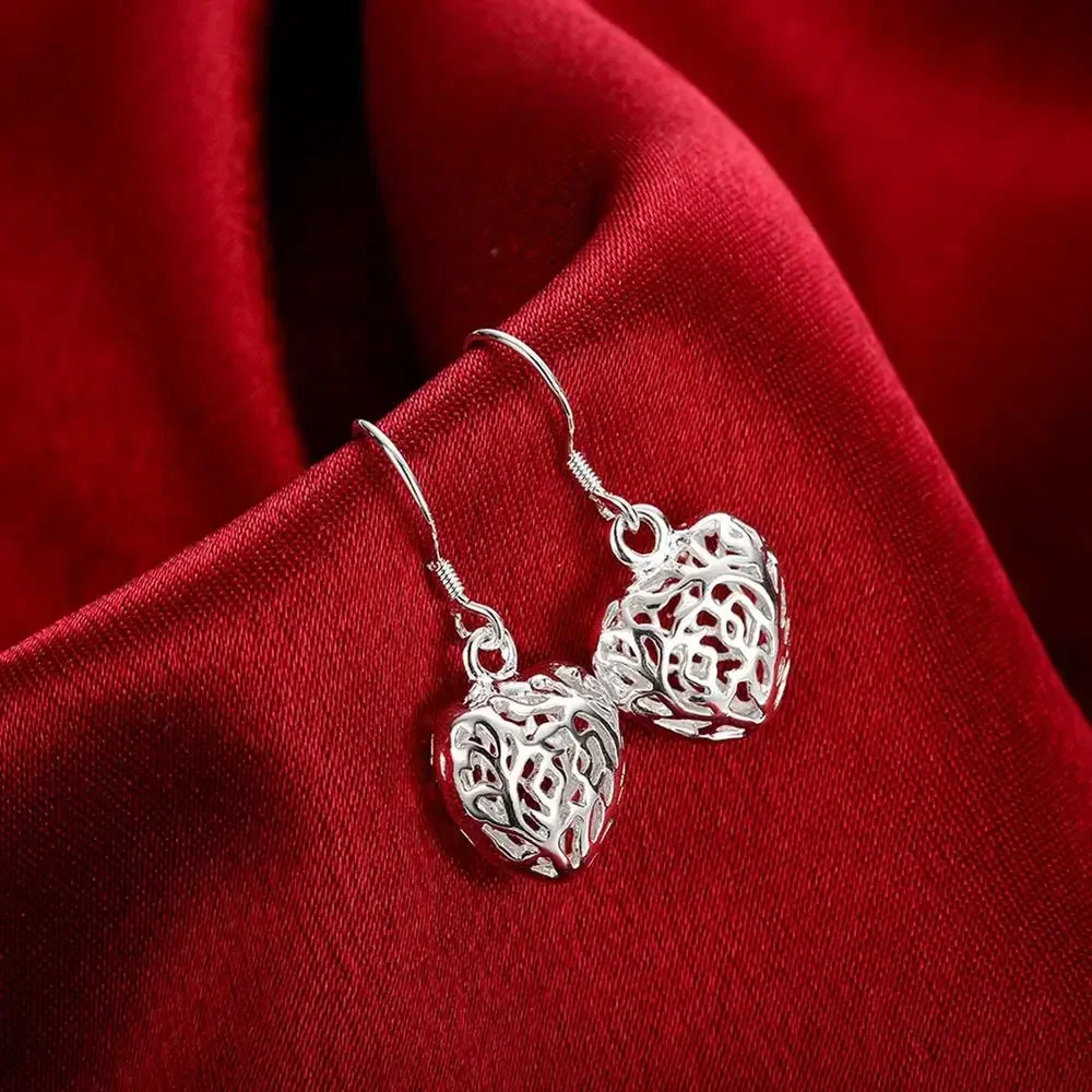 

High Quality Jewelry 925 Sterling Silver Earring Fashion Woman Hollow Heart Earings Bohemian Style Gifts