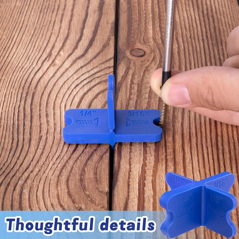 AC88 Deck Spacer Tool 4 Thicknesses 1/16 1/8 3/16 1/4 Inch Blue ABS Deck Board Spacers 4 Pcs for Composite Wood