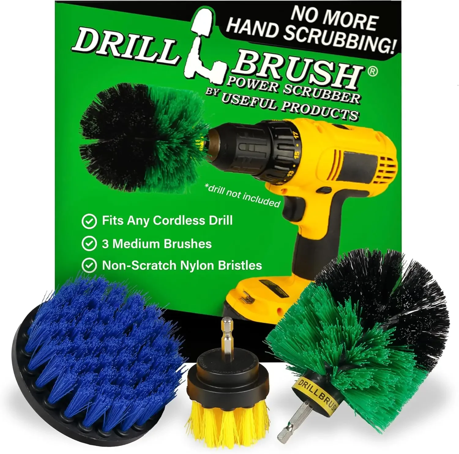 

Medium Drill Brush Attachments for Tile, Grout, Dishes, Pots, Pans, Air Fryers - Cordless Power Scrubber