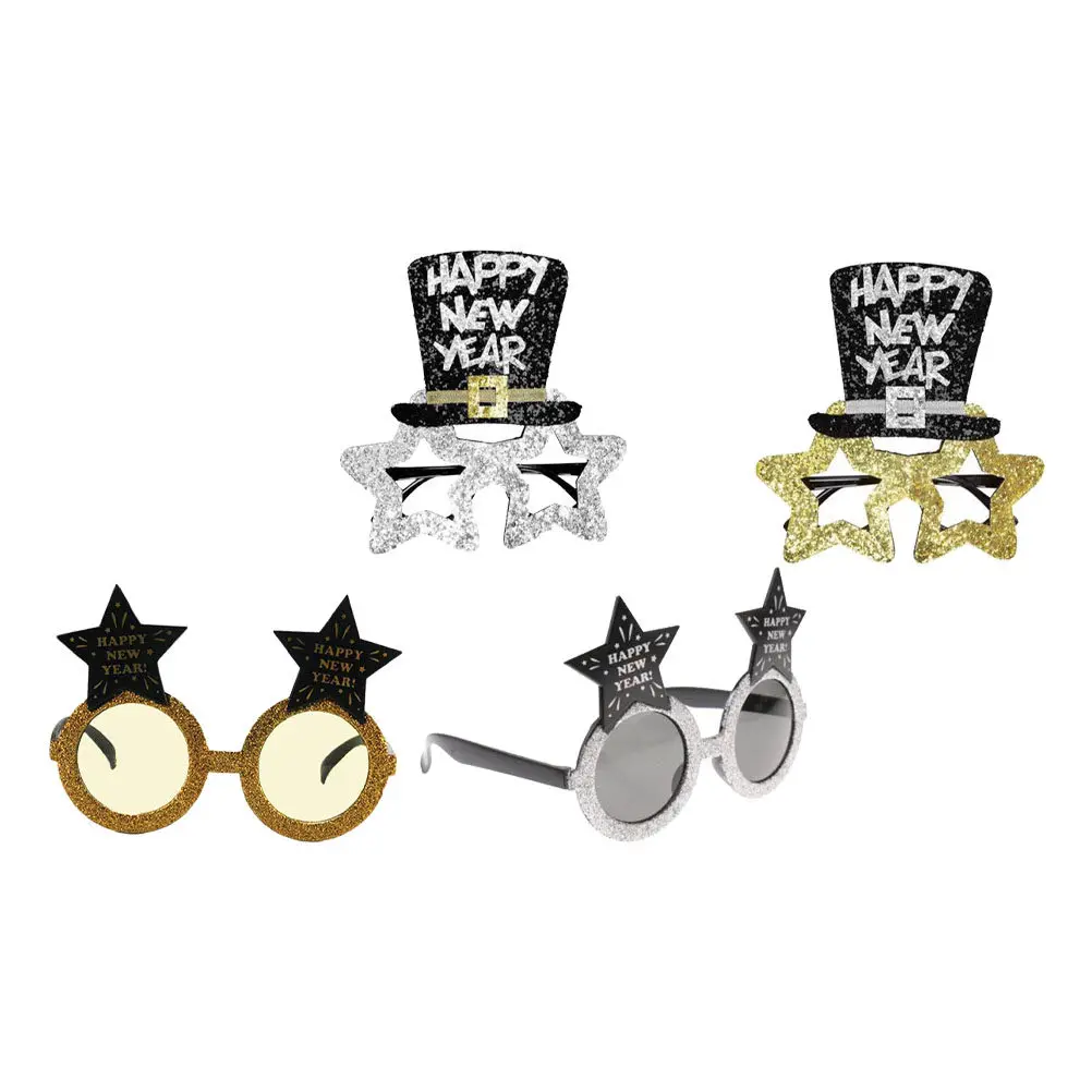 

4Pcs New Year Glasses PVC Photo Prop Creative Glitter Party Glasses Decor for Festive Photoshoots Holiday Costume Accessories