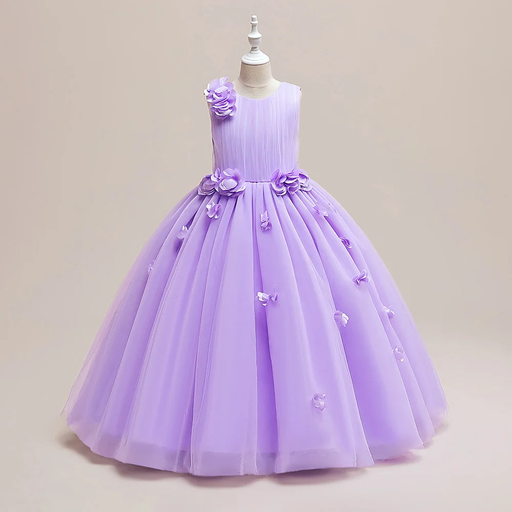 Elegant Flower Party Girls Dresses Christmas Costume Summer Wedding Bridesmaid Princess Prom Dress Birthday Flower Kids Clothing
