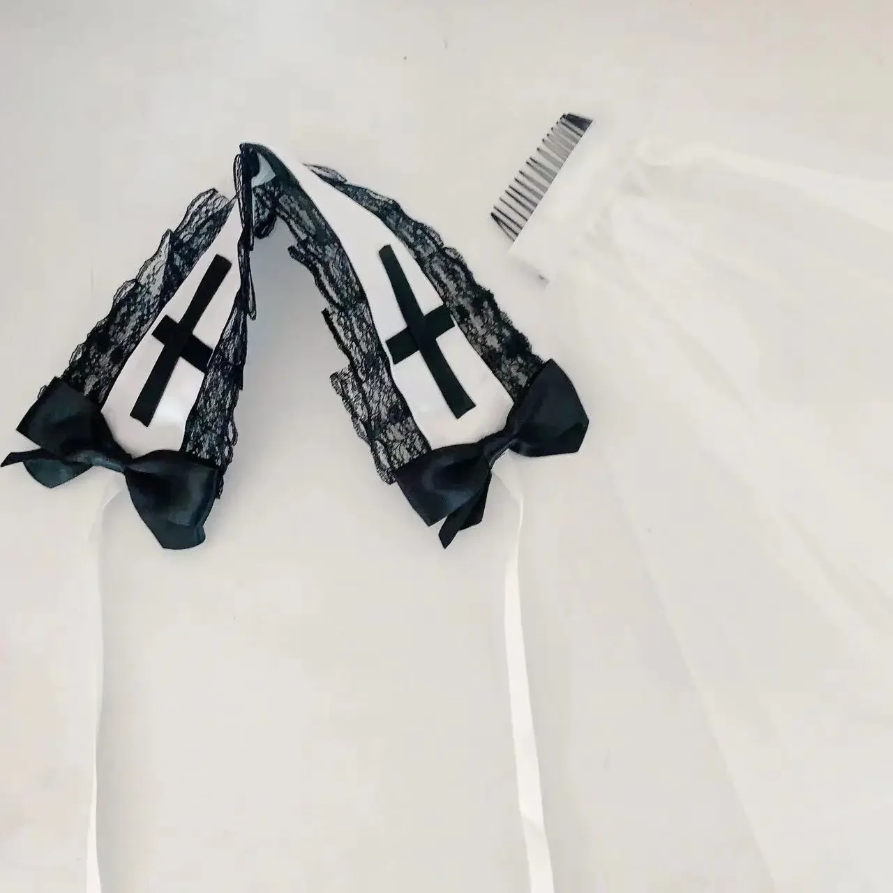 여성 소녀 검은 베일 헤드피스 수녀 코스프레 코스튬 액세서리, 고딕 로리타 할로윈 카니발 파티 역할 놀이 머리 스카프