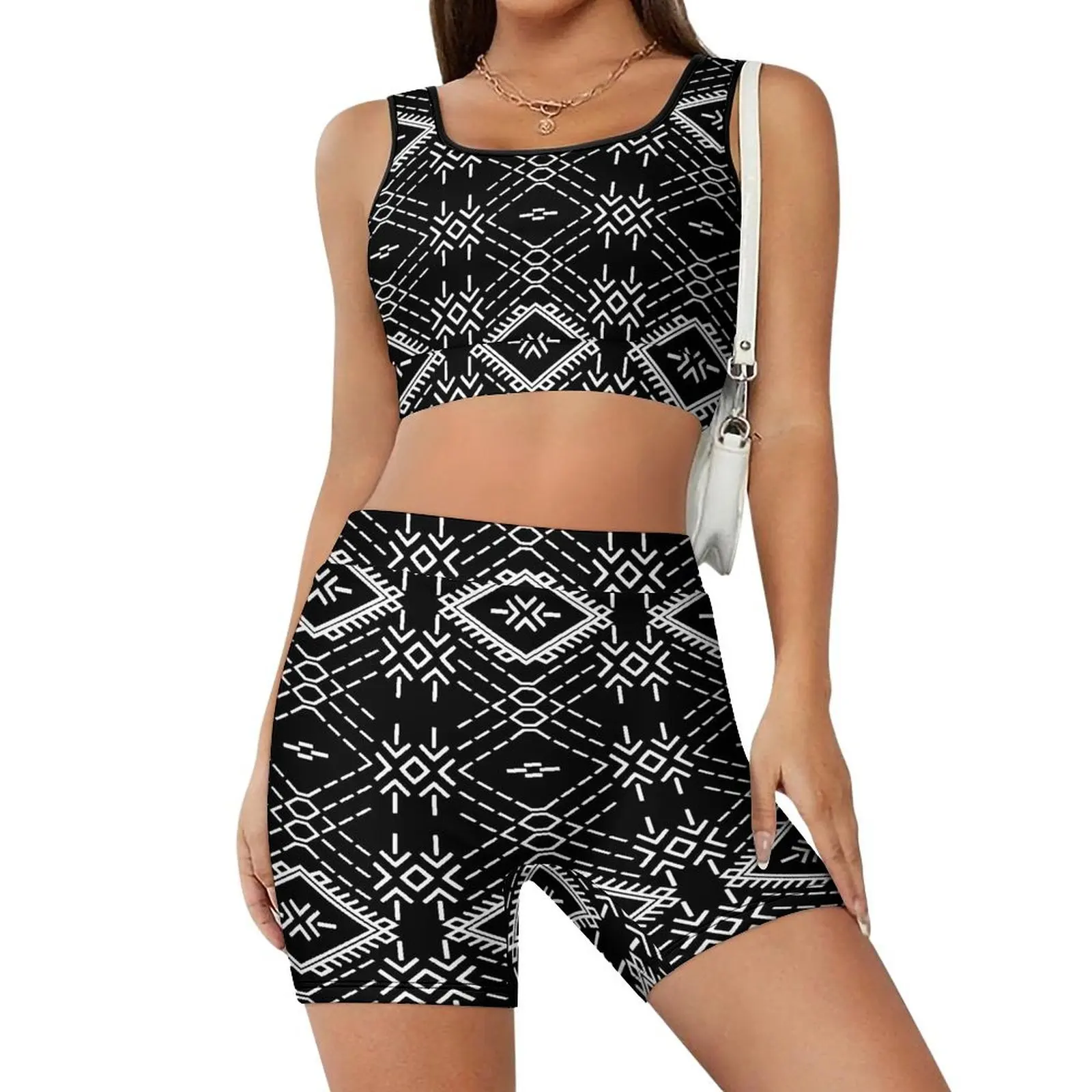 

Polynesian Flower Patterned Yoga Wear Set High-Quality Yoga Wear For Women Home Training Wear Customizable Training Wear
