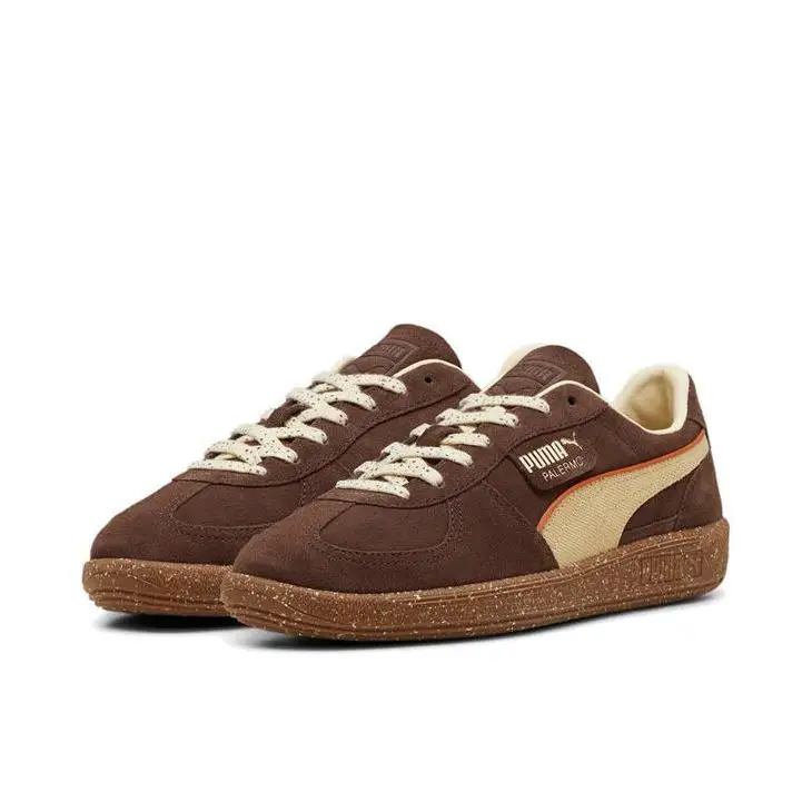 Puma Palermo Og Women and Men Coffee Brown Cream Scent Tumbled Leather Fashion Retro Wear-resistant German Training Board Shoes