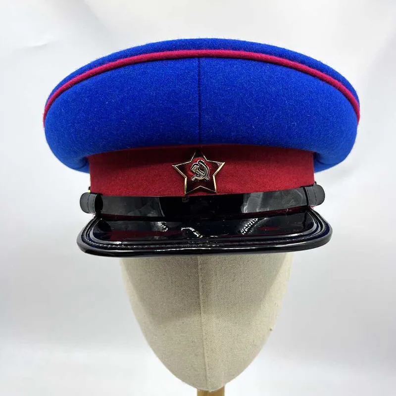 Vintage Soviet Union Hat Political Commissar Cap Blue Artillery NKVD Officer Hat Cosplay Peaked Cap Historical Costume Headwear