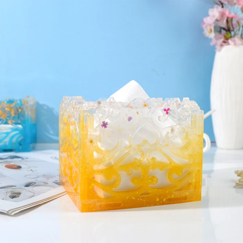 Hollow Pattern Tissue Box Epoxy Resin Mold Napkin Paper Silicone Mould