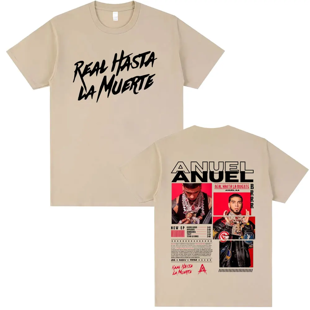 Rapper Anuel AA Real Hasta La Muerte Tour 2025 T Shirt Men Women Hip Hop Oversized T-shirts Men's Casual Cotton Vintage T Shirts