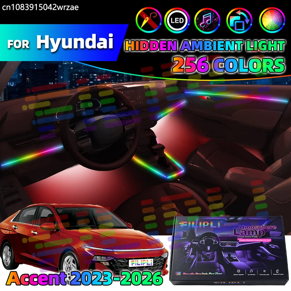 

For Hyundai Accent BN7 2023-2026 Years Hybrid 256 Colors RGB Symphony Car LED Interior Ambient Light Auto Light Strips